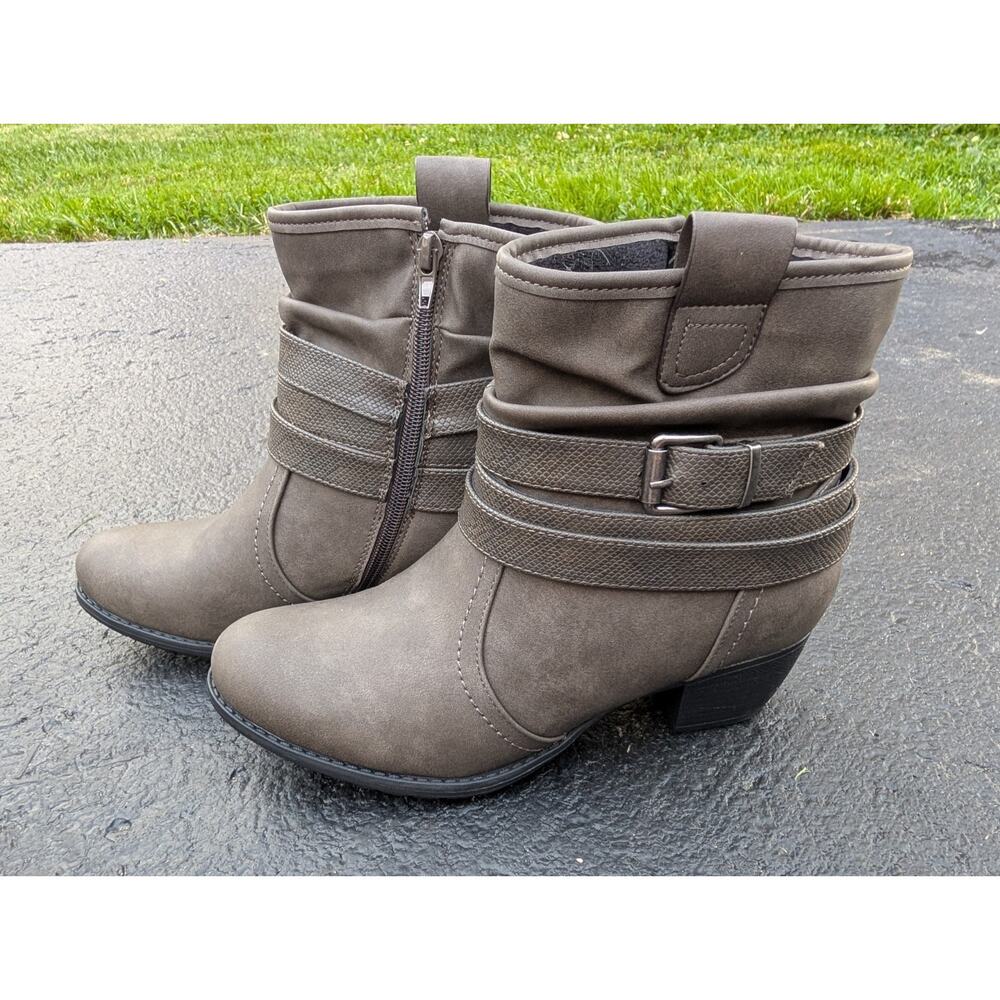 VJH comfort‎ Womens Slouchy Boots Bootie 8.5 Round Toe Comfort Low Heel Mid Calf